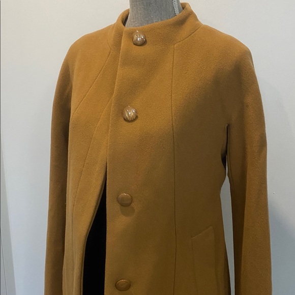 Talbots Virgin Wool Caramel Tan Winter Trench Coat Size 6 Button Front, Pockets - Picture 4 of 15